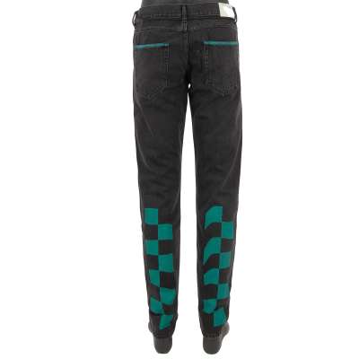 Off-White Virgil Abloh Petrol Black Jeans with Print Black Blue 33 M
