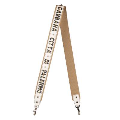 PALERMO Studded Leather Bag Strap Handle Beige White Silver