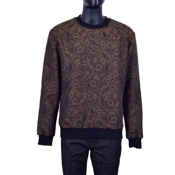 Oversize floral brocade sweater in brown and black by DOLCE & GABBANA Black Line