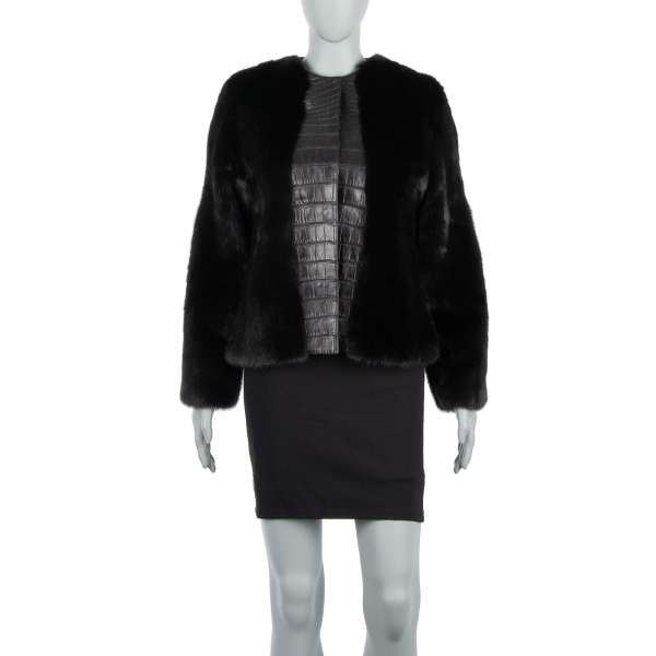- Mink fur and crocodile leather jacket ARTROCK with leopard metal logo at the back by PHILIPP PLEIN