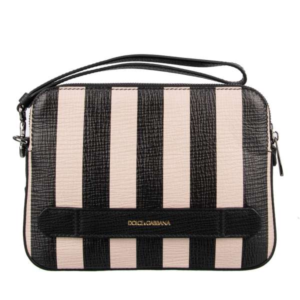 Striped clutch bag/ pouch made of Palmellato leather with two dividers with zip fastening and handle by DOLCE & GABBANA