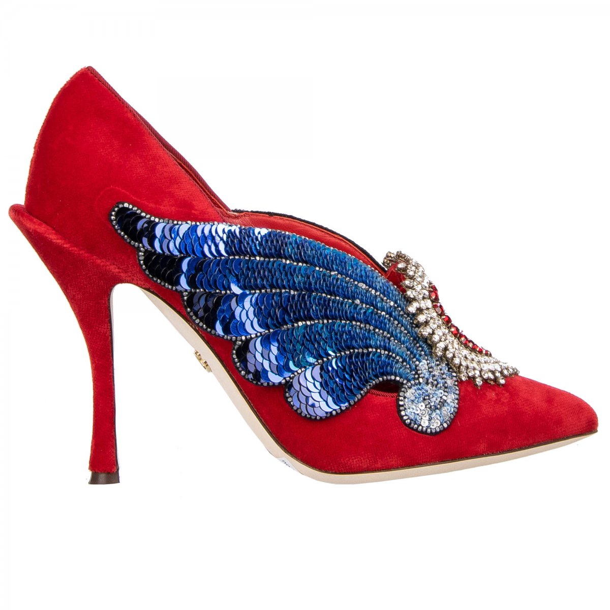Dolce Gabbana Velvet Sacred Heart Wings Embroidered Pumps LORI Red FASHION ROOMS