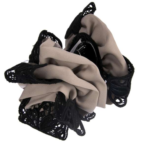Hair Clip / Slide made of silk and lace in black and gray color by DOLCE & GABBANA