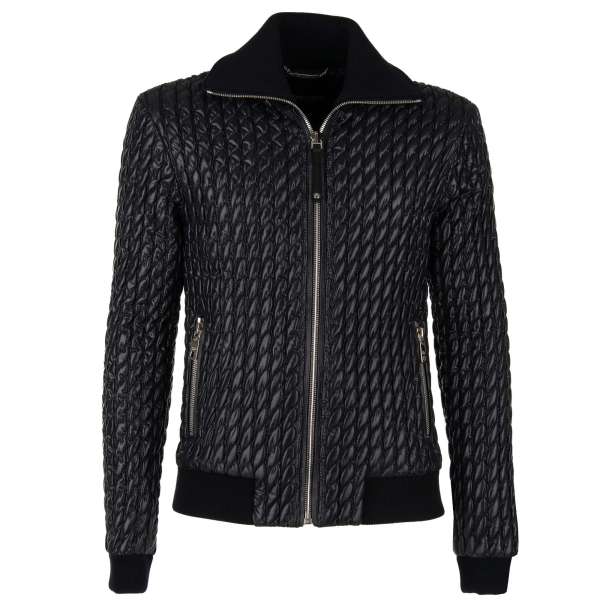 Quilted nylon bomber jacket with knitted details, zip closure and zip pockets by DOLCE & GABBANA