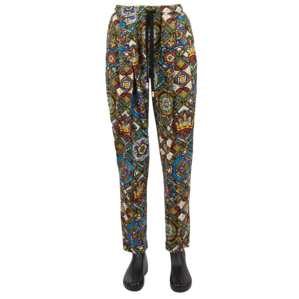 Cotton Jogging Pants / Sweatpants with flowers, bee, crown and logo print by DOLCE & GABBANA