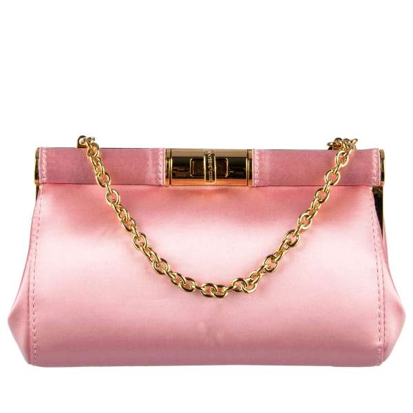 Silk satin clutch / evening bag with chain strap and a large mirror by DOLCE & GABBANA