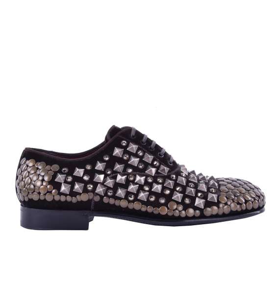 Derby Schuhe aus Samt mit Strass & Nieten von DOLCE & GABBANA Black Label