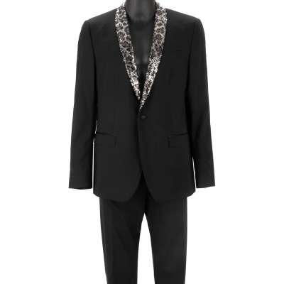 Wolle Tuxedo Anzug MARTINI mit Leopard Muster Pailletten Silber Schwarz