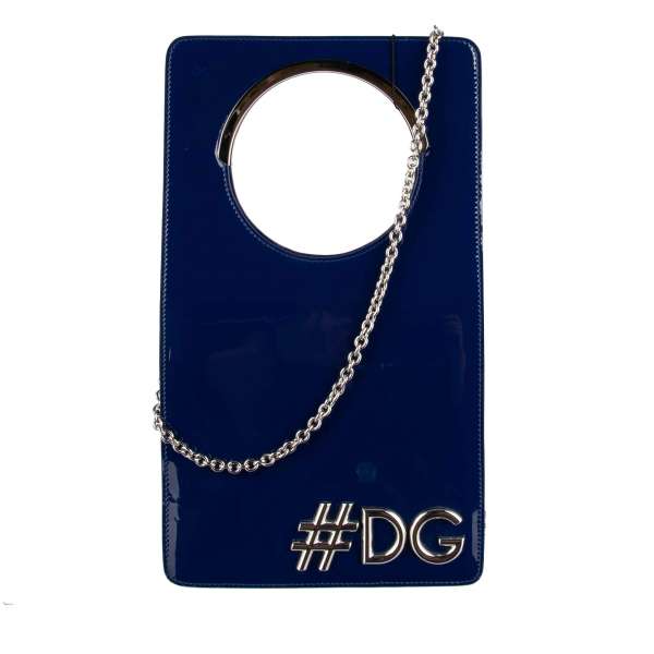 Handtasche / Clutch DG GIRLS aus Lackleder mit großem #DG Hashtag in Silber, doppeltem Griff  und Kettenriemen aus Metall von DOLCE & GABBANA
