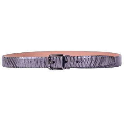 Lizard Leather Belt with Detachable Roller Buckle Gray