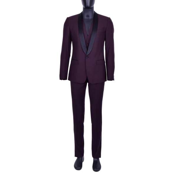 3-Teiliger Anzug aus Schurwolle im Tuxedo Stil mit rundem Kontrast Revers aus Seide von DOLCE & GABBANA Black Label