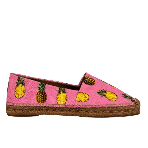 Espadrilles aus Baumwolle Brokat mit Ananas Print von DOLCE & GABBANA Black Label