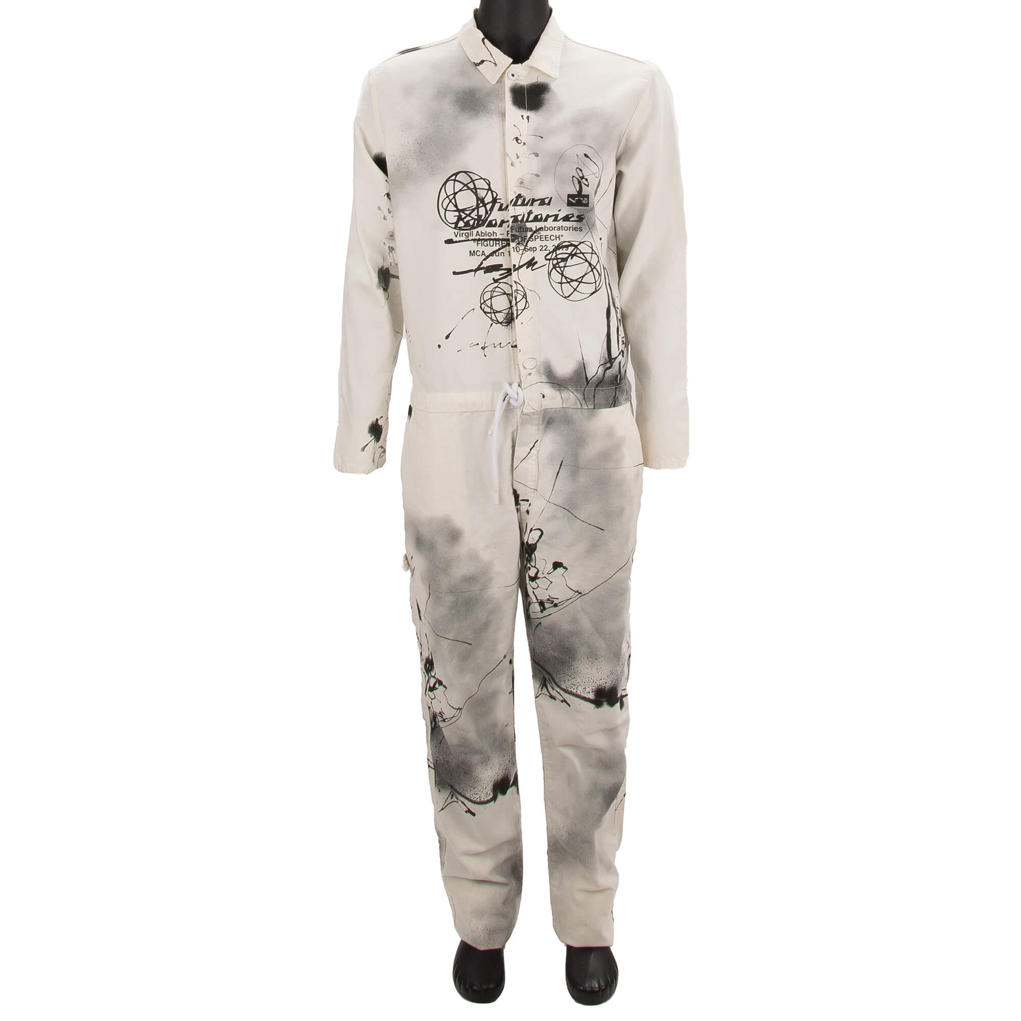 Off White x Futura Canvas Boiler Graffiti Logo Jumpsuit White Black L