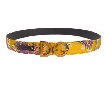DG Logo Satin Flower Leather Belt Yellow Gold 95 38