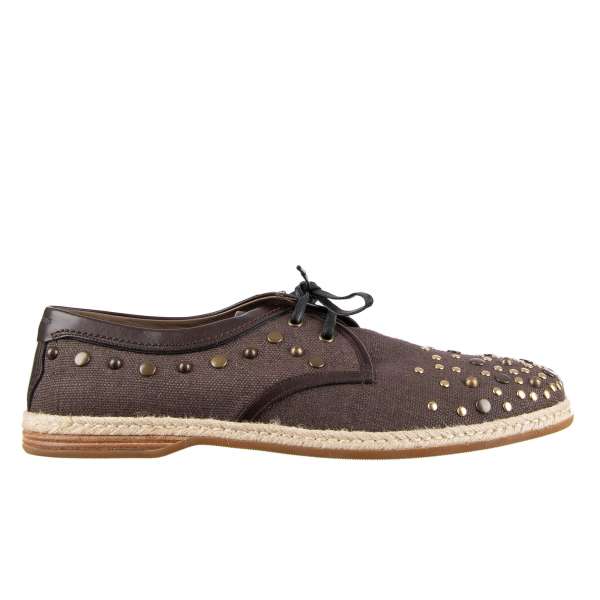 Linen canvas and leather derby shoes MONDELLO with studs, logo and rope sole by DOLCE & GABBANA