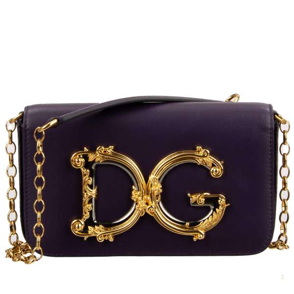 Kleine Crossbody Tasche / Clutch DG GIRLS aus Nappa Leder mit großem emailliertem DG Logo in Barock Stil und Vintage Kettenriemen von DOLCE & GABBANA