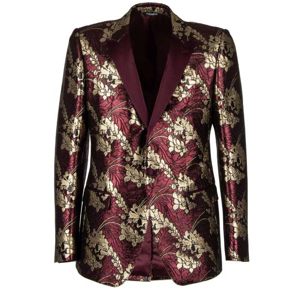 Floral shiny lurex tuxedo / blazer MARTINI in red and gold with a contrast silk peak lapel by DOLCE & GABBANA