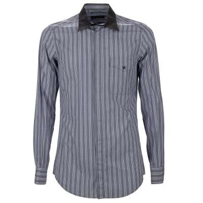 Striped Slim Fit Cotton Shirt SICILIA Gray Blue
