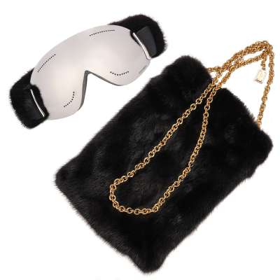Chain Bag Mink Fur Ski Mirror Goggles Sunglasses Black Gold