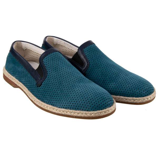 Espadrilles Loafer Schuhe MONDELLO aus perforiertem Wildleder mit Details aus Glattleder und DG Logo von DOLCE & GABBANA