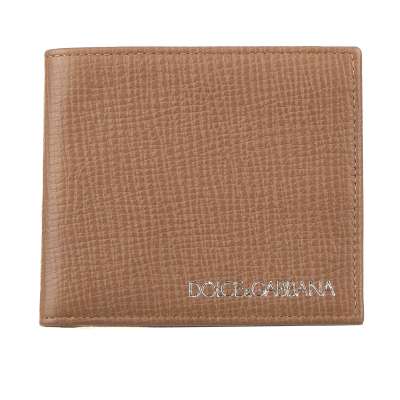 Palmellato Leather Bifold Wallet with Logo Print Brown