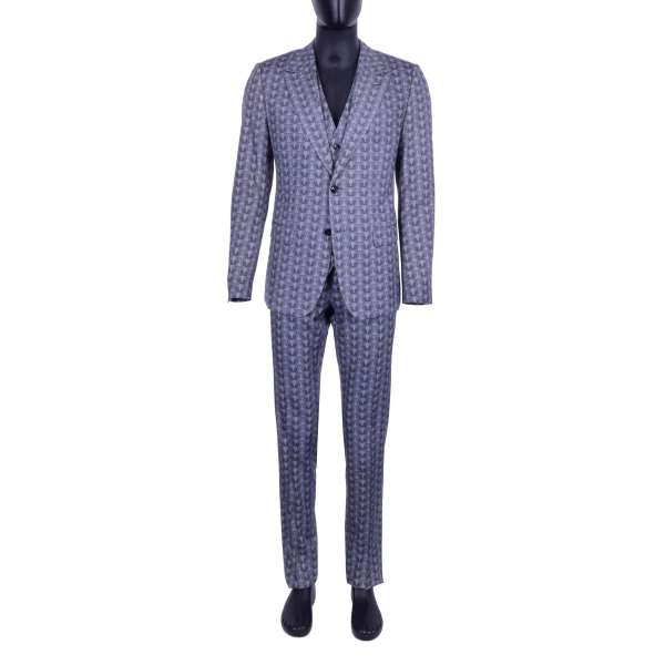 Virgin Wool 3-pieces suit with owls print by DOLCE & GABBANA