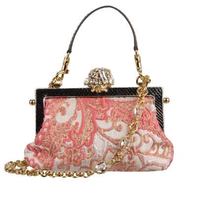 Jacquard Snakeskin Crystals Evening Clutch Bag VANDA Pink Silver Jacquard Snakeskin Crystals Evening Clutch Bag VANDA Pink Silver