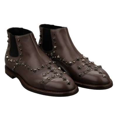 Kristall Nieten Leder Stiefel Stiefeletten Boots Schuhe Grau Braun Kristall Nieten Leder Stiefel Stiefeletten Boots Schuhe Grau Braun
