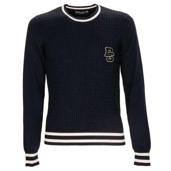 Gestrickter Sweater / Pullover aus Baumwolle mit besticktem DG Logo Patch von DOLCE & GABBANA