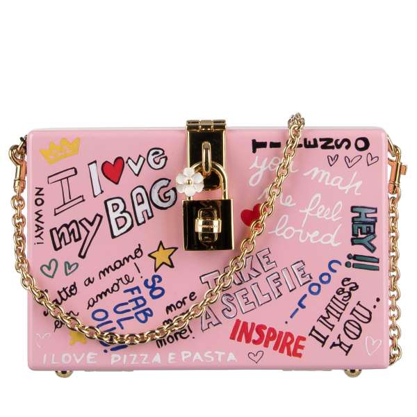 Abendtasche / Clutch DOLCE BOX mit Wand Graffiti mit Schriften "I Love my Bag" , "I Miss You" , "Take a Selfie", "Life Is Beautiful" , "DG Family" und weiteren von DOLCE & GABBANA