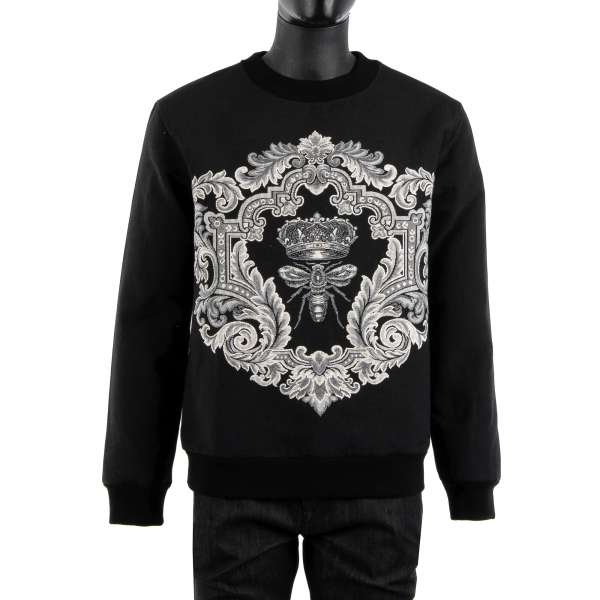 Weit geschnittener Pullover im Barock Stil mit Bienen und Kronen Stickerei in Schwarz von DOLCE & GABBANA Black Label