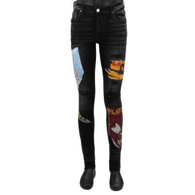 Distressed Skinny Jeans mit Playboy Magazine Prints Aged Black