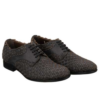 Woven Leather Derby Shoes Gray 39 US 6