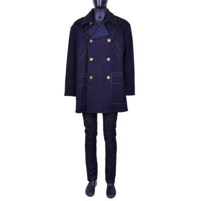 Virgin Wool Short Coat Black Blue