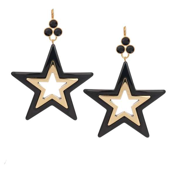 "Stelle" Star Big Earrings with Crystals in Gold and Black by DOLCE & GABBANA