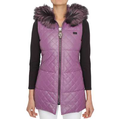 COUTURE Fur Leather Jacket Vest RADIO Purple S