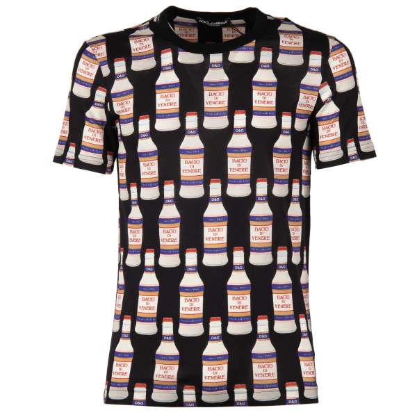 Cotton T-Shirt with Bacio Di Venere Bottles print and logo sticker by DOLCE & GABBANA