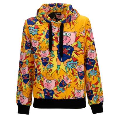 Jacket Hoody Sweater Sweatshirt w. Crown Power Pig Print Yellow