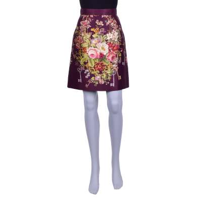 Silk Skirt with Keys Flowers Bordeaux