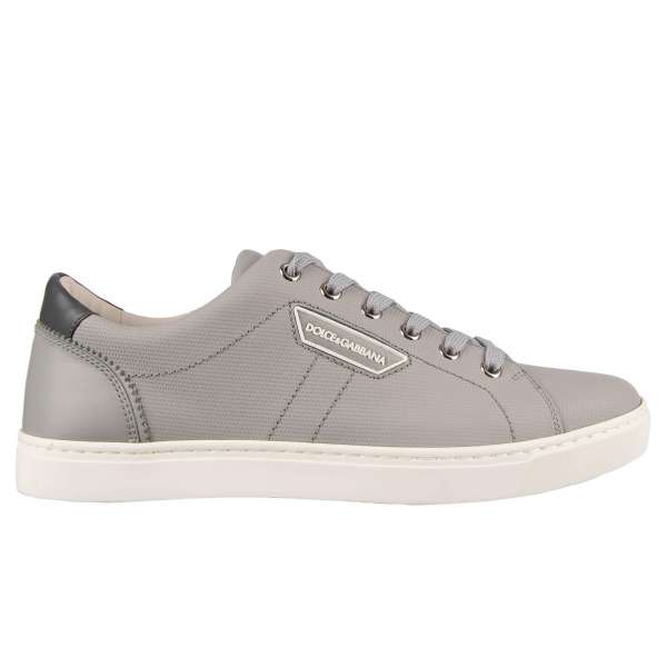 Classic calf leather sneakers LONDON in gray with logo plaque by DOLCE & GABBANA