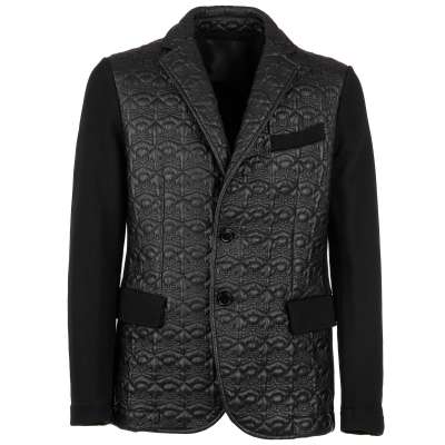 Jacket Blazer SUE with Skulls Texture and Crystals Skull at the Back Black L
