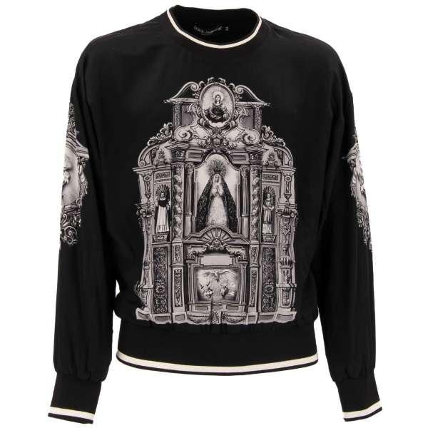 Lined crewneck silk sweatshirt / sweater with traditional Maria and heart print and knitted details by DOLCE & GABBANA