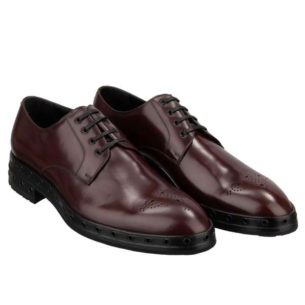 Thick decorative sole leather derby shoes SICILIA in bordeaux by DOLCE & GABBANA