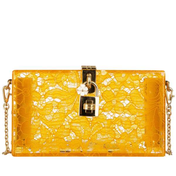 Plexiglass clutch / evening bag DOLCE BOX from Rainbow collection with Taormina lace insert and decorative padlock by DOLCE & GABBANA