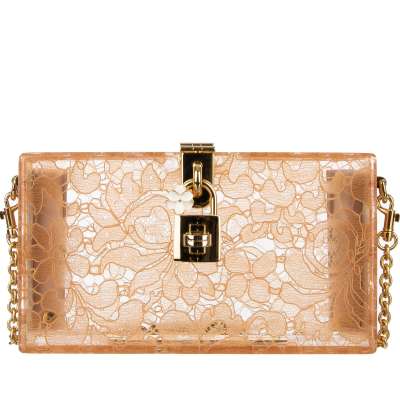 Plexiglass Clutch Bag DOLCE BOX Rainbow with Taormina Lace Beige