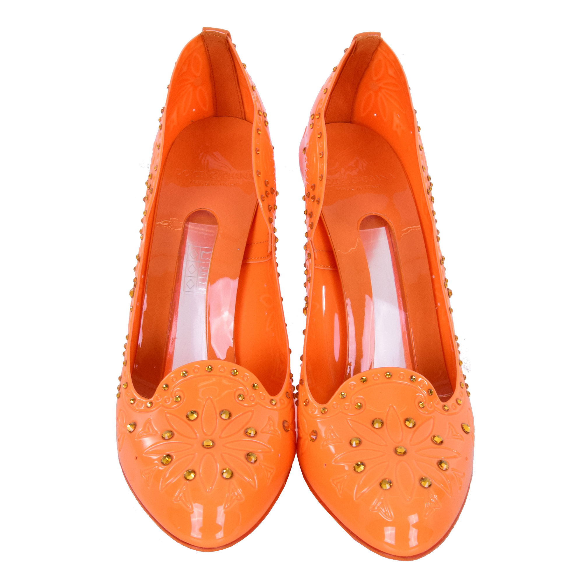 Dolce & Gabbana Cinderella PVC Rhinestones Pumps Orange | FASHION ROOMS