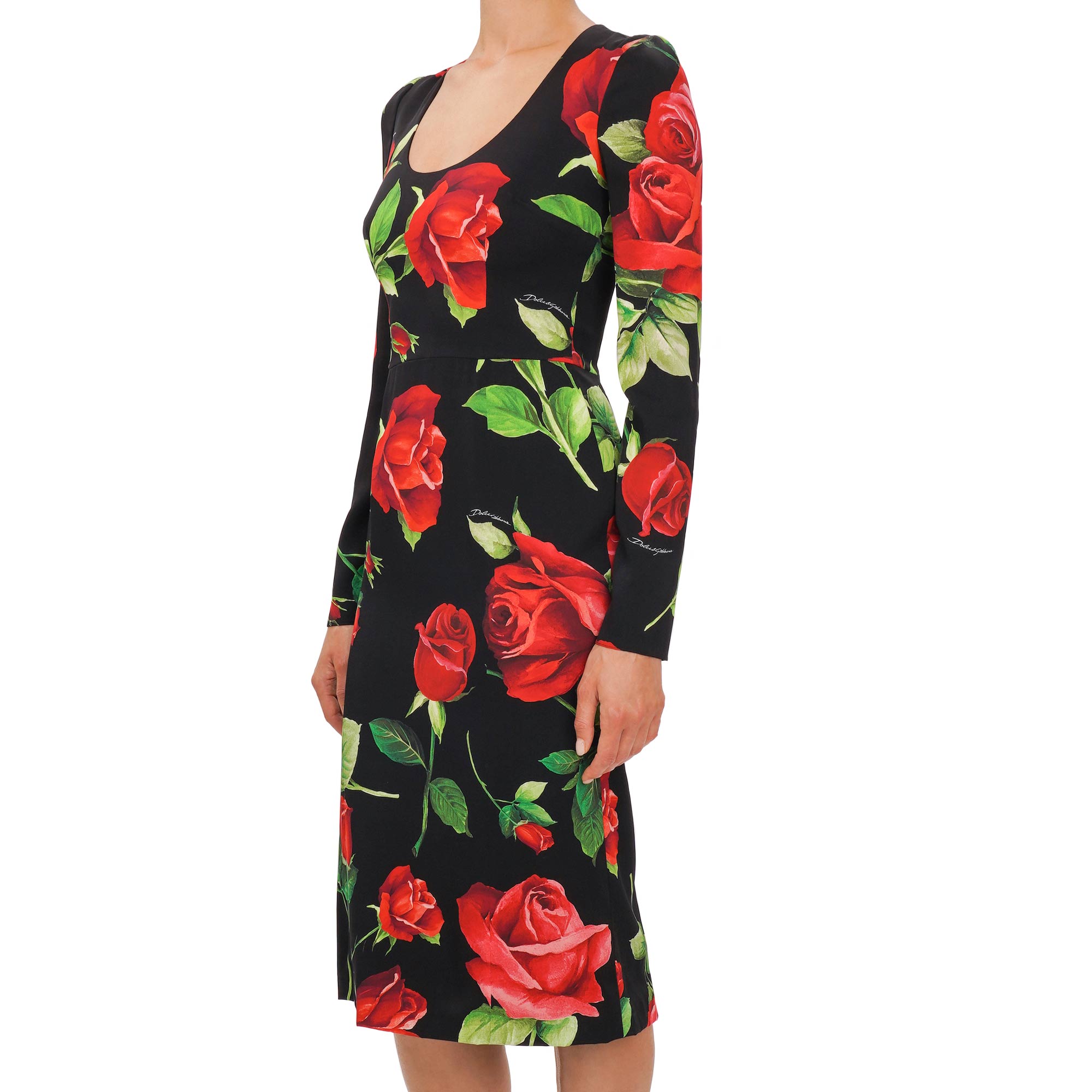 Dolce and gabbana black dress with red roses hot sale