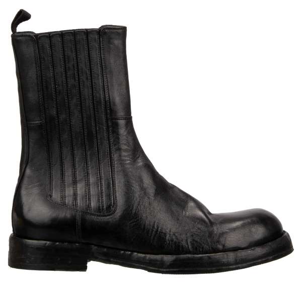 Leather Ankle Boots PERUGINO with elastic sides in Black by DOLCE & GABBANA 