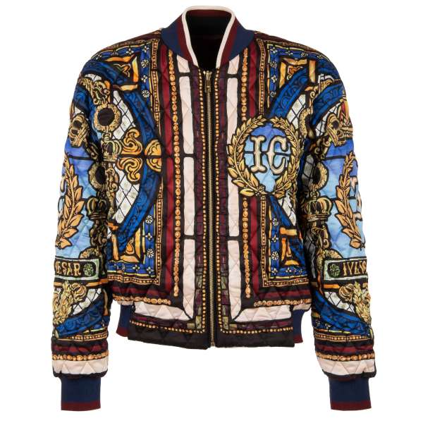 Reversible Julius Caeser collection printed stuffed bomber jacket with knitted details by DOLCE & GABBANA