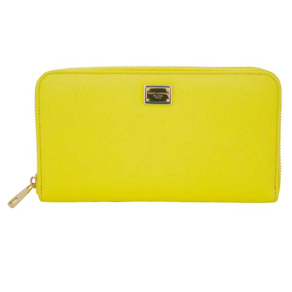 Unisex long zip-around dauphine leather wallet with logo plate by DOLCE & GABBANA